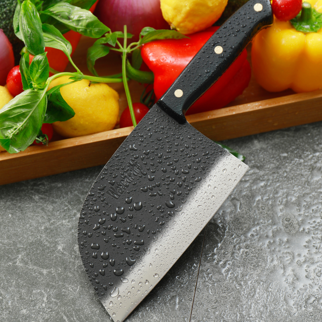 Serbian Cleaver Knife - 6.75" Professional Grade Cleaver Blade, Canvas Sheath Included