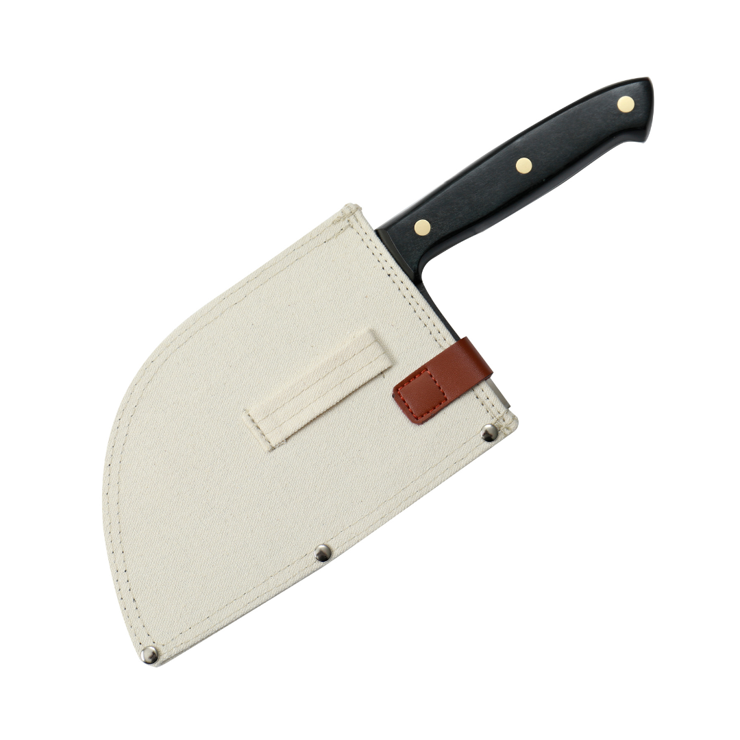 Serbian Cleaver Knife - 6.75" Professional Grade Cleaver Blade, Canvas Sheath Included